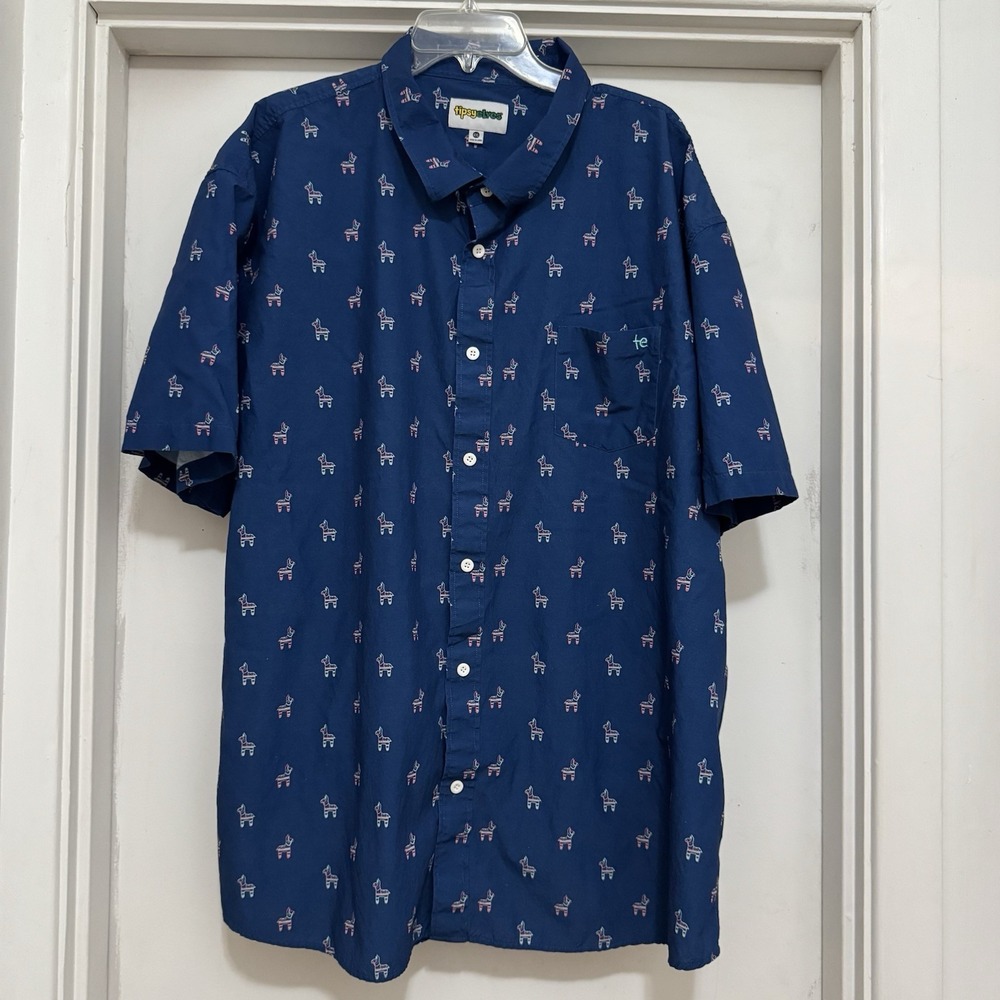 Tipsy Elves Men's 4XL Blue Button Up Pinata Pattern Casual Short Sleeve